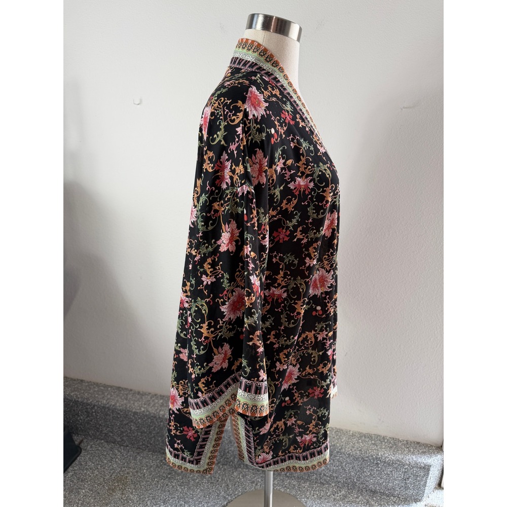 Max Studio Womens Large Black Floral Paisley Open Front Kimono Cardigan - Picture 8 of 11